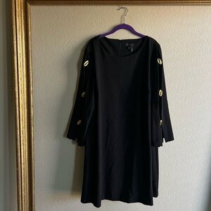Donna Karan New York Black Dress with Gold Button Sleeve Detail - Women 22W